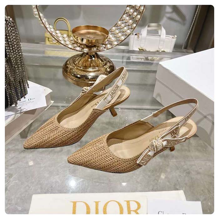Dior CD Women J’Adior Slingback Pump Natural Raffia Flat Bow