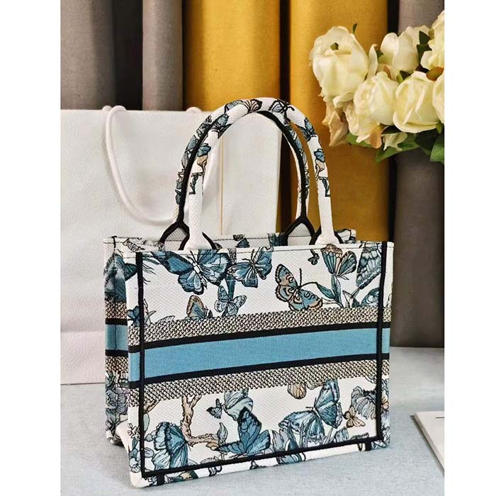 Dior CD Women Large Dior Book Tote White Blue Toile De Jouy Mexico Embroidery