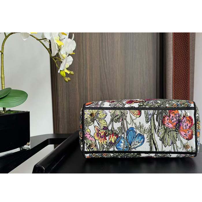 Dior CD Women Medium Lady D-Lite Bag White Multicolor Mexico Millefiori Embroidery