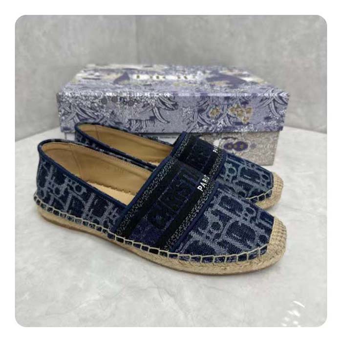 Dior Unisex CD Dior Granville Espadrille Blue Stonewashed Cotton Denim Embroidered Oblique