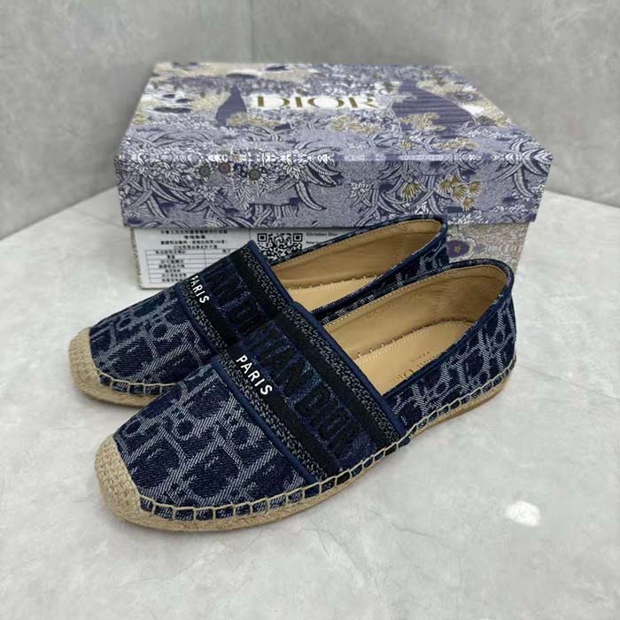 Dior Unisex CD Dior Granville Espadrille Blue Stonewashed Cotton Denim Embroidered Oblique