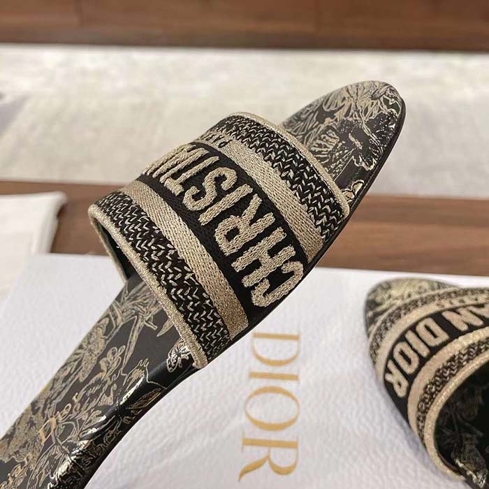 Dior Unisex CD Dway Slide Black Toile De Jouy Mexico Embroidered Cotton