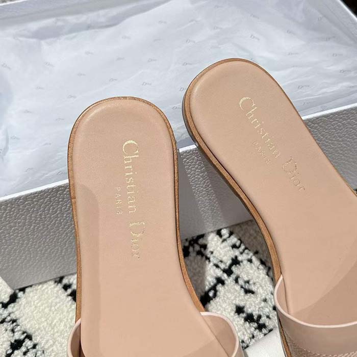 Dior Unisex CD Dway Slide Nude Calfskin Embroidered Cotton