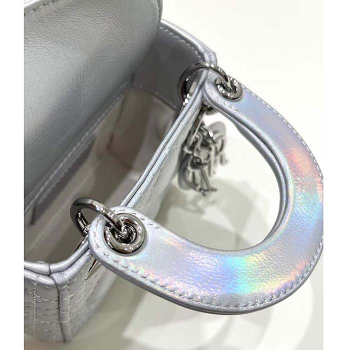 Dior Women CD Dior Or Lady Dior Micro Bag Metallic Crinkled Cannage Calfskin