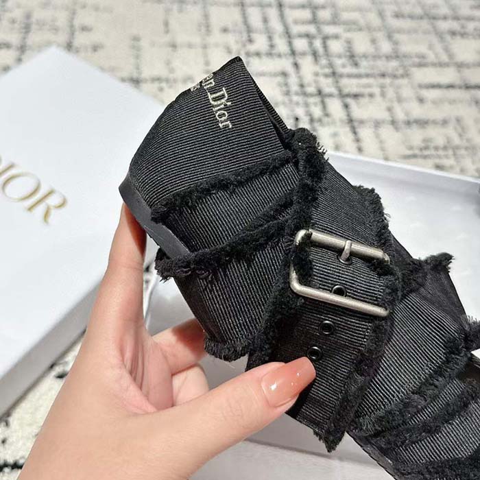 Dior Women CD Dior Songe Ballet Flat Black Fringed Grosgrain