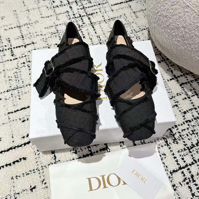 Dior Women CD Dior Songe Ballet Flat Black Fringed Grosgrain