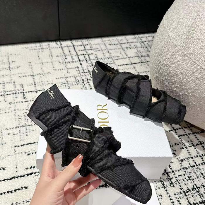 Dior Women CD Dior Songe Ballet Flat Black Fringed Grosgrain