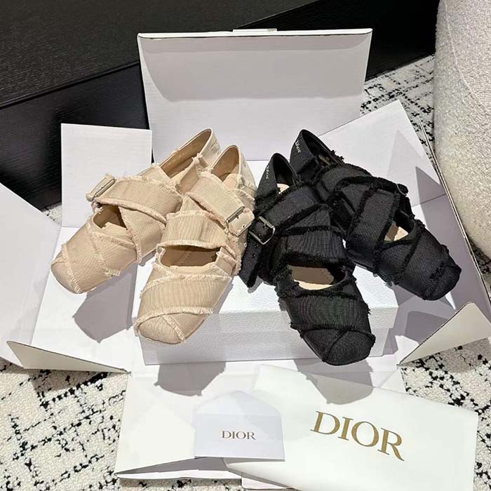 Dior Women CD Dior Songe Ballet Flat Nude Fringed Grosgrain