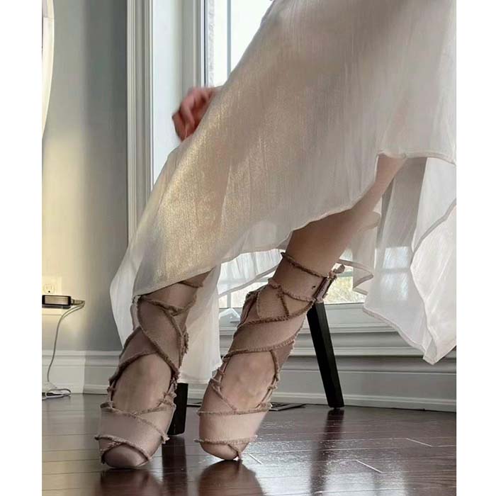 Dior Women CD Dior Songe Ballet Flat Nude Fringed Grosgrain
