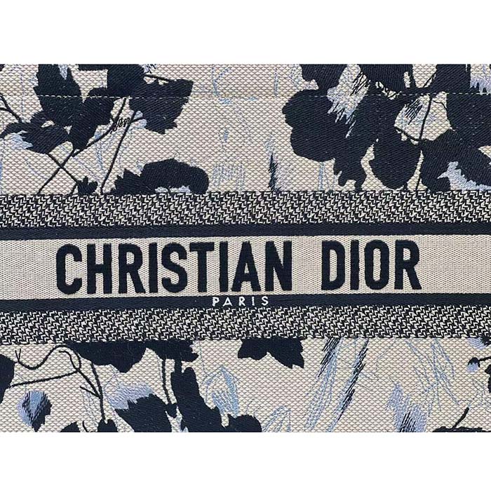 Dior Women CD Medium Dior Book Tote Beige Black Fleurs Mystiques Embroidery