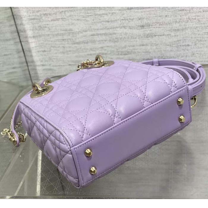 Dior Women CD Mini Lady Dior Bag Lilac Cannage Lambskin