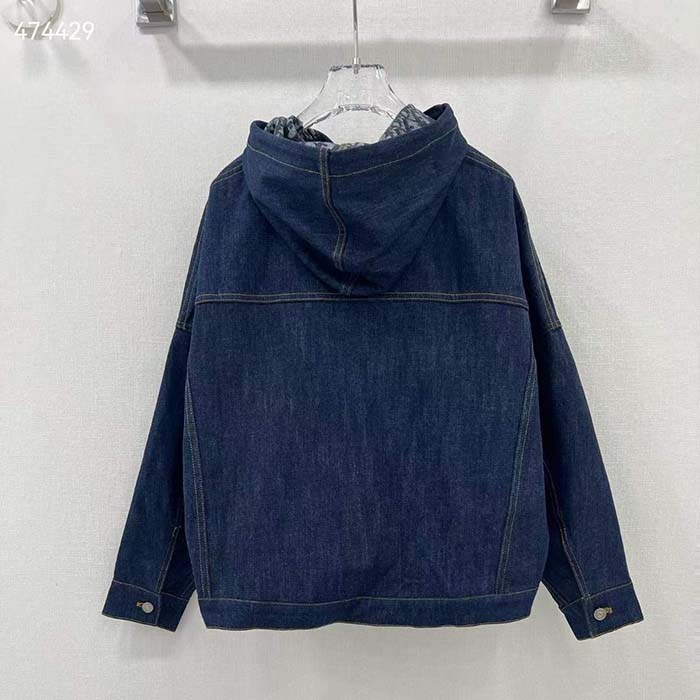 Dior Men CD Oversized Hooded Jacket Blue Cotton Denim Dior Oblique Interior