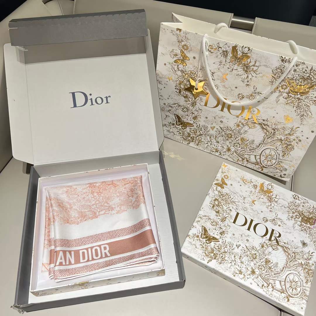Dior Women CD Toile De Jouy Sauvage 90 Square Scarf Ivory Pink Silk Twill