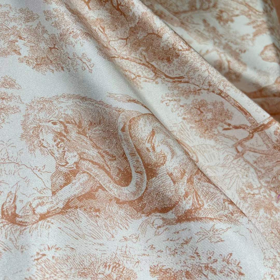 Dior Women CD Toile De Jouy Sauvage 90 Square Scarf Ivory Pink Silk Twill
