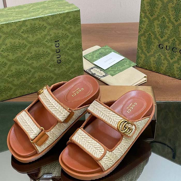 G*u*i gg unisex sandal double g natural raffia effect viscose rubber flat
