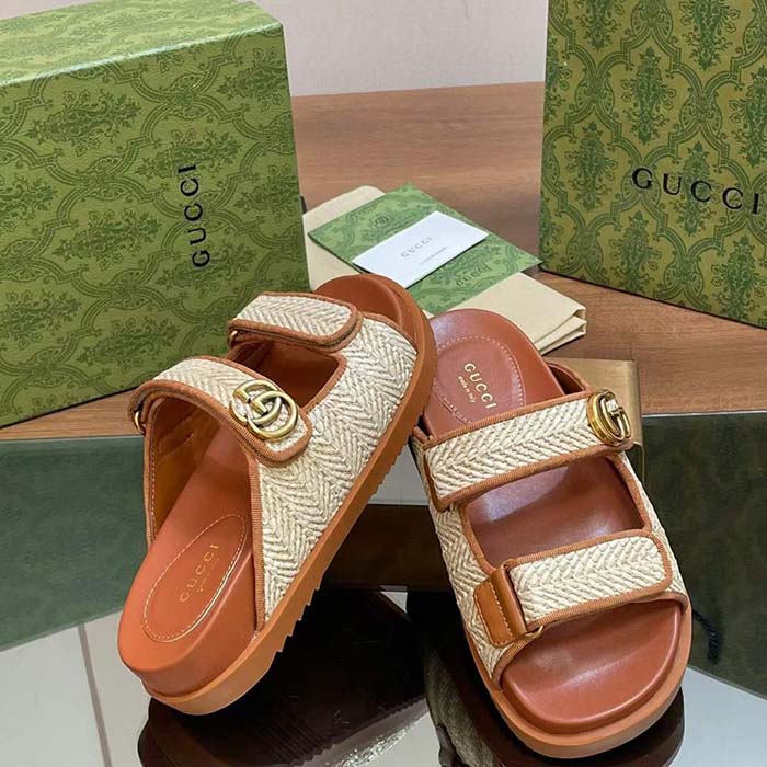 G*u*i gg unisex sandal double g natural raffia effect viscose rubber flat
