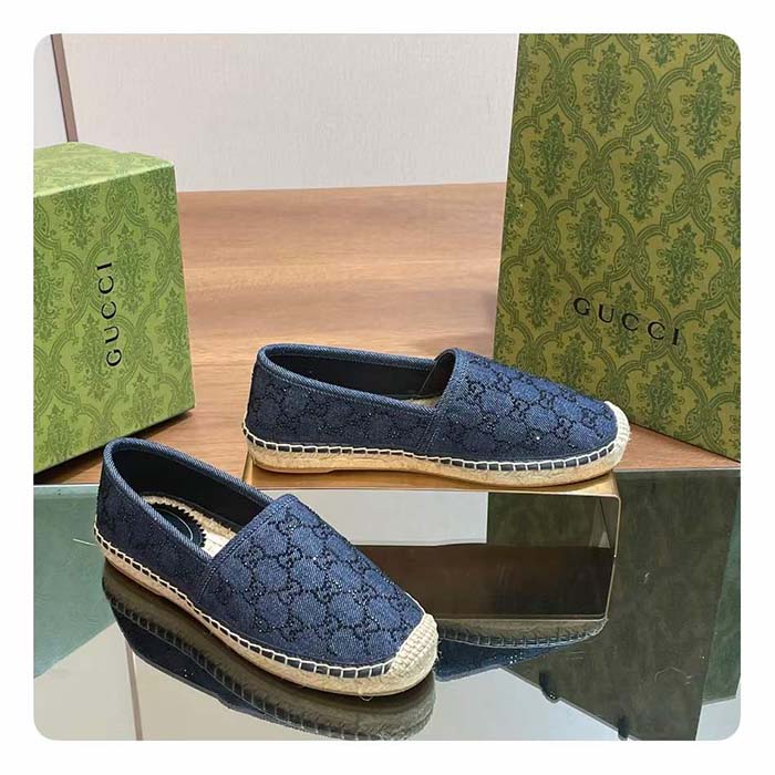 G*u*i unisex espadrille gg crystals blue denim black gg crystals flat
