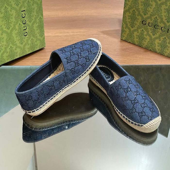 G*u*i unisex espadrille gg crystals blue denim black gg crystals flat