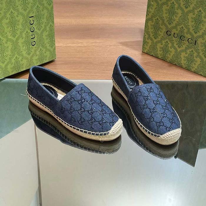 G*u*i unisex espadrille gg crystals blue denim black gg crystals flat