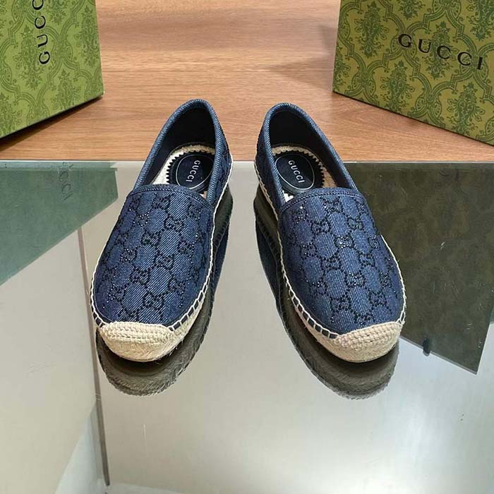 G*u*i unisex espadrille gg crystals blue denim black gg crystals flat