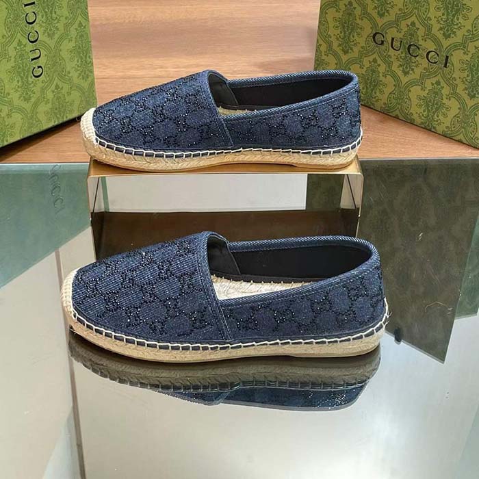 G*u*i unisex espadrille gg crystals blue denim black gg crystals flat
