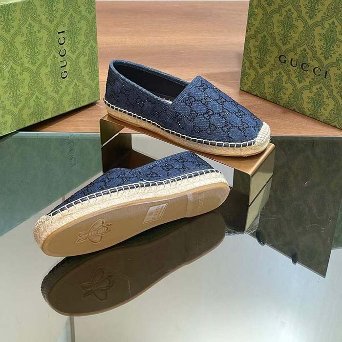 G*u*i unisex espadrille gg crystals blue denim black gg crystals flat