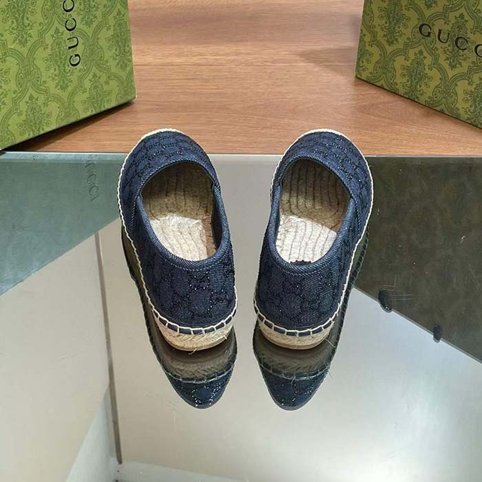 G*u*i unisex espadrille gg crystals blue denim black gg crystals flat