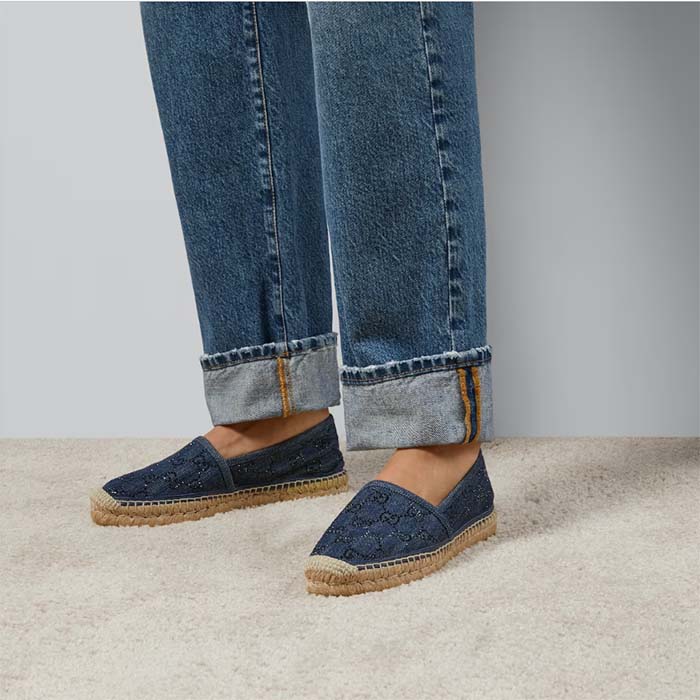 G*u*i unisex espadrille gg crystals blue denim black gg crystals flat
