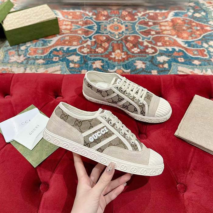 G*u*i unisex gg canvas sneaker beige ebony original gg canvas lace up flat