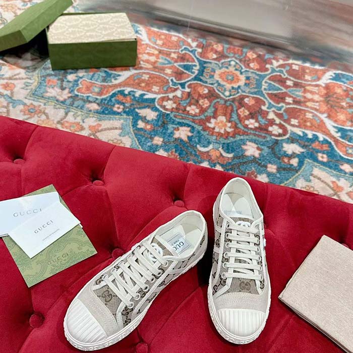 G*u*i unisex gg canvas sneaker beige ebony original gg canvas lace up flat