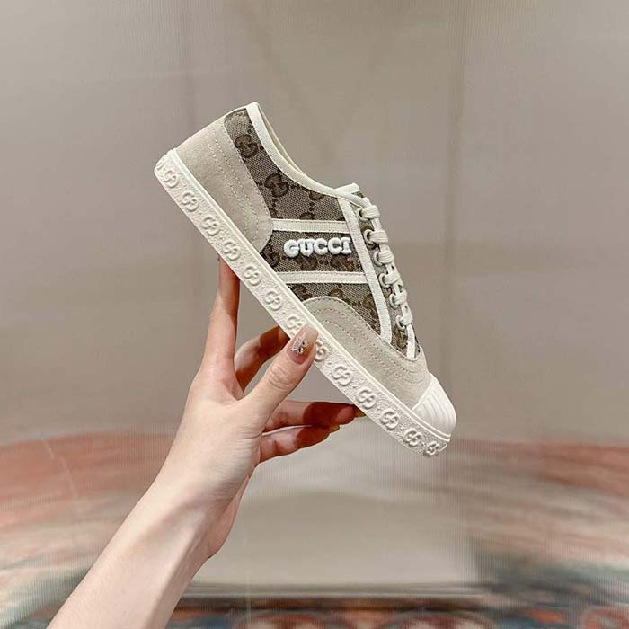 G*u*i unisex gg canvas sneaker beige ebony original gg canvas lace up flat