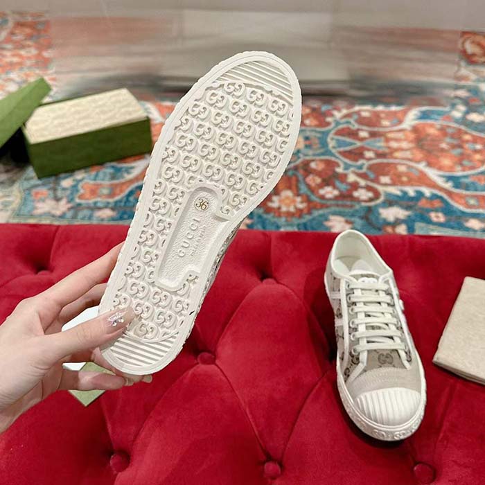 G*u*i unisex gg canvas sneaker beige ebony original gg canvas lace up flat
