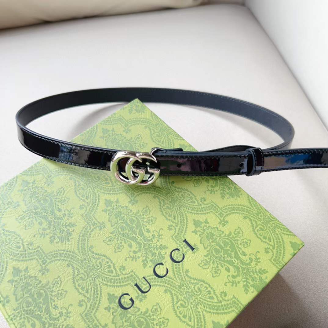 G*u*i unisex gg marmont thin belt black leather double g buckle
