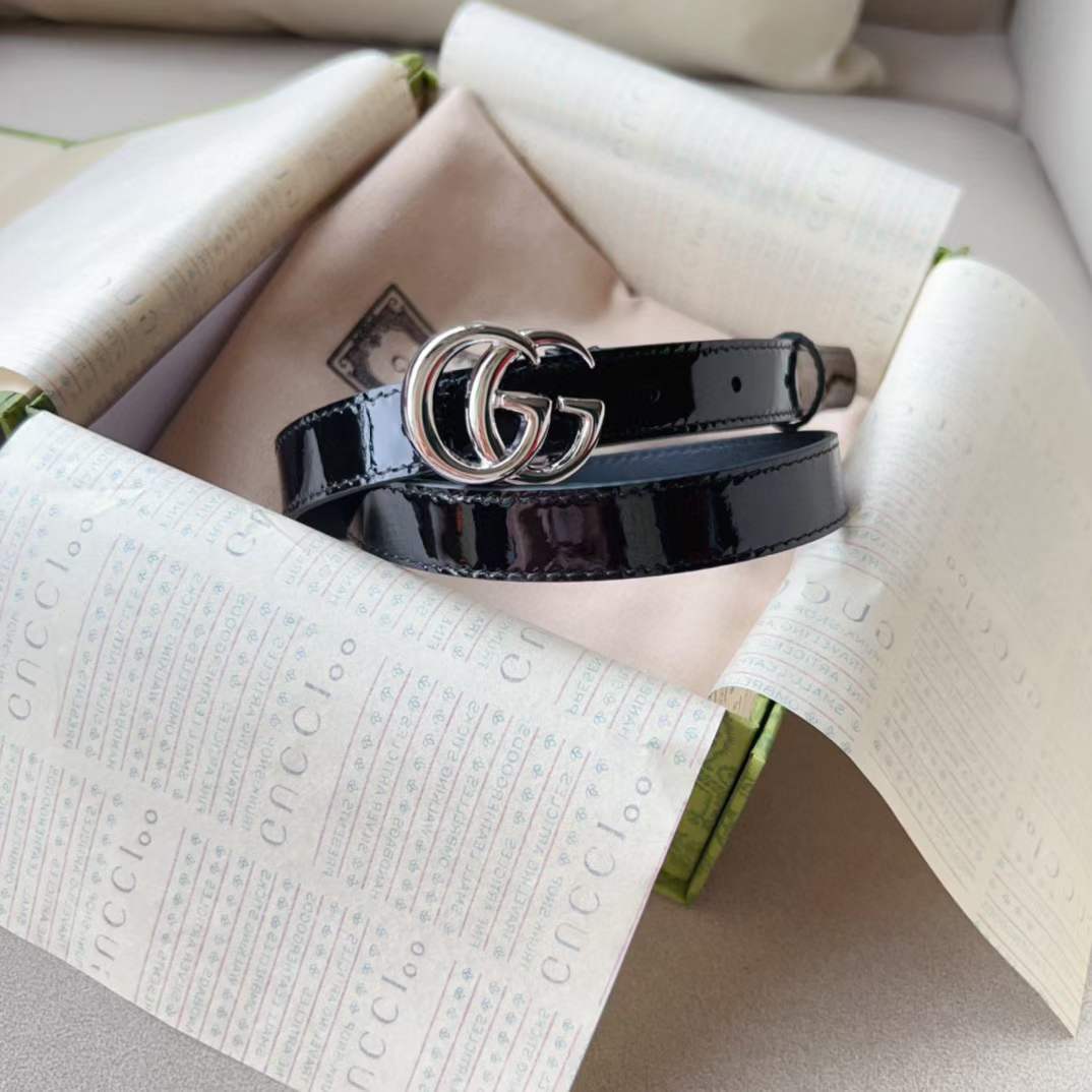 G*u*i unisex gg marmont thin belt black leather double g buckle