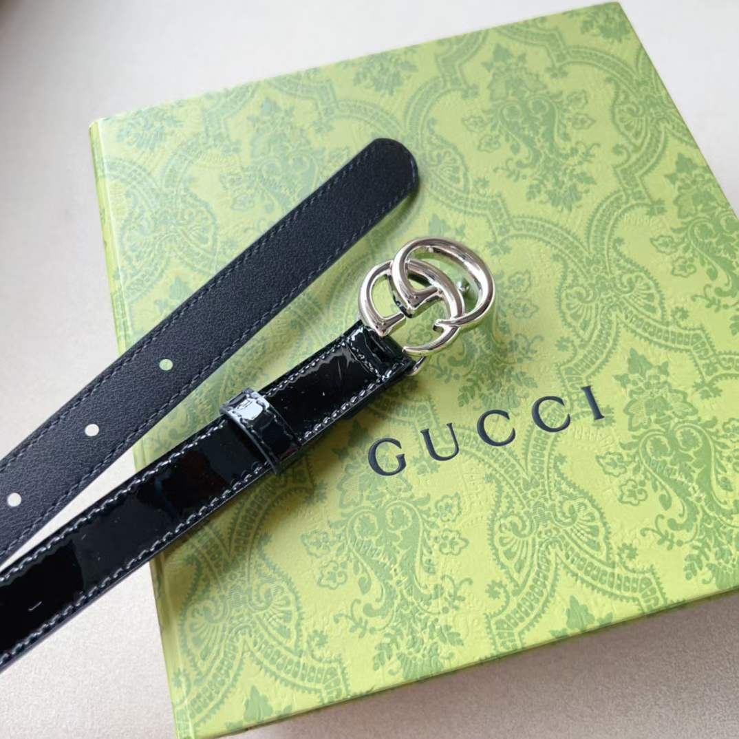 G*u*i unisex gg marmont thin belt black leather double g buckle