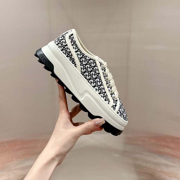 G*u*i unisex gg sneaker ivory black gg canvas jacquard low heel