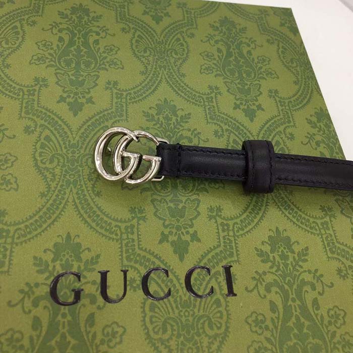 G*u*i unisex gg thin belt belt black leather double g buckle 1.3 cm width