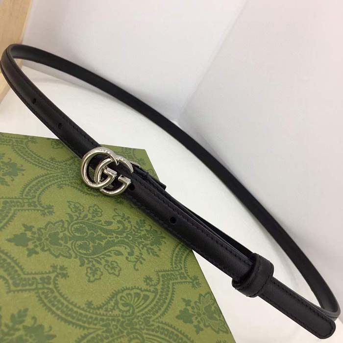 G*u*i unisex gg thin belt belt black leather double g buckle 1.3 cm width