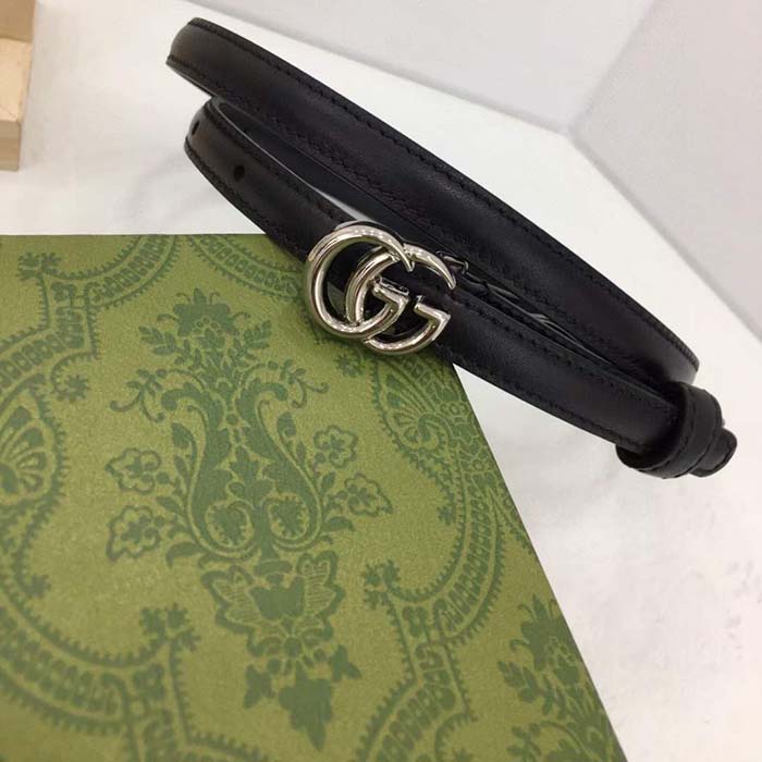 G*u*i unisex gg thin belt belt black leather double g buckle 1.3 cm width