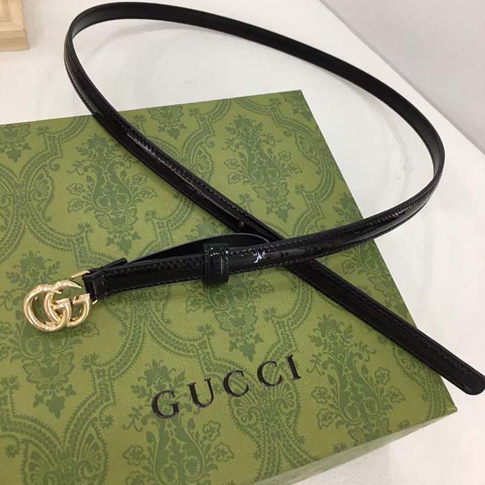 G*u*i unisex gg thin patent double g belt black leather 1.3 cm width