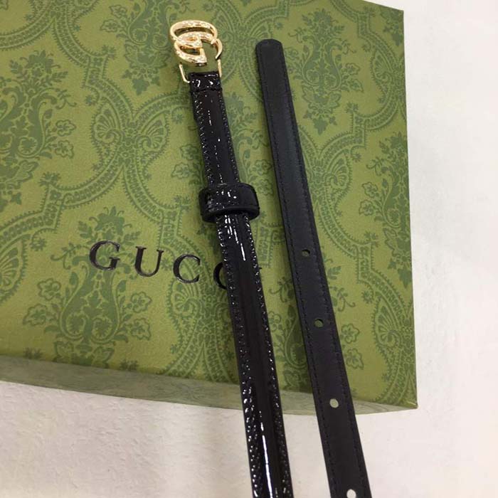 G*u*i unisex gg thin patent double g belt black leather 1.3 cm width