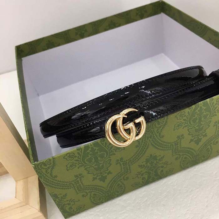 G*u*i unisex gg thin patent double g belt black leather 1.3 cm width
