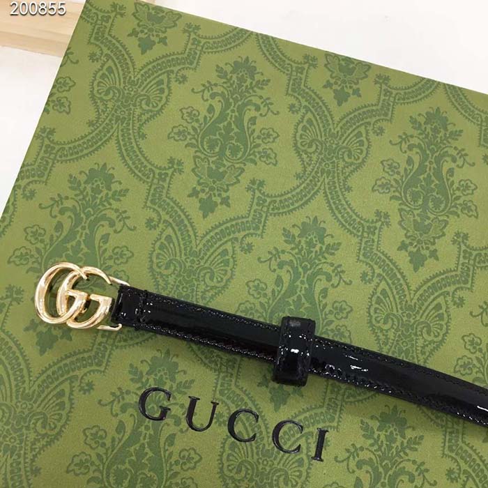 G*u*i unisex gg thin patent double g belt black leather 1.3 cm width