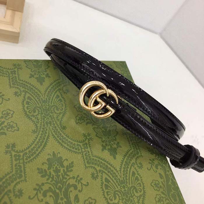 G*u*i unisex gg thin patent double g belt black leather 1.3 cm width