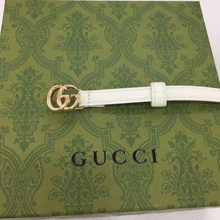 G*u*i unisex gg thin patent double g belt white leather 1.3 cm width