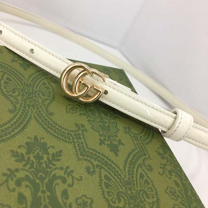 G*u*i unisex gg thin patent double g belt white leather 1.3 cm width
