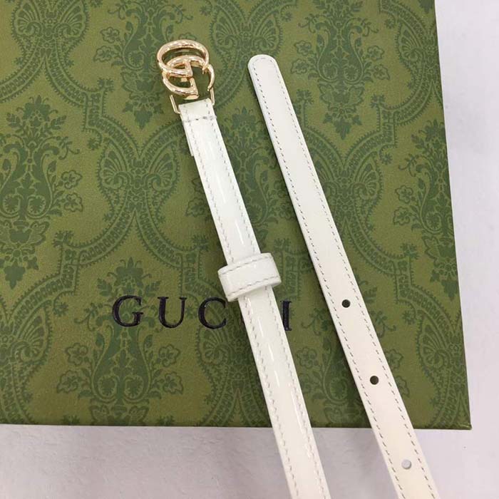 G*u*i unisex gg thin patent double g belt white leather 1.3 cm width