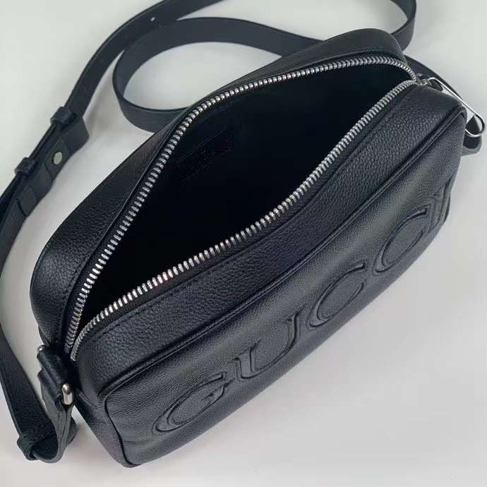 G*u*i unisex mini shoulder bag black leather grey black gg supreme canvas