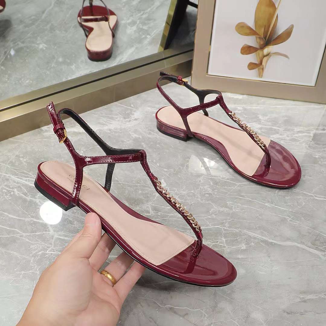 G*u*i women gg signoria thong sandal rosso ancora red patent leather flat