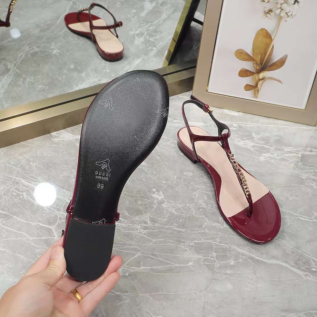 G*u*i women gg signoria thong sandal rosso ancora red patent leather flat